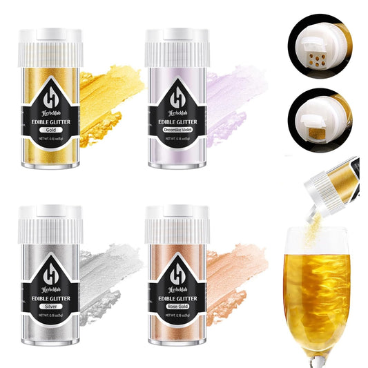Edible Glitter for Cocktails - 4 Colors Gold Luster Dust Edible Drink Glitter Food Grade Metallic Shimmer Powder Cake