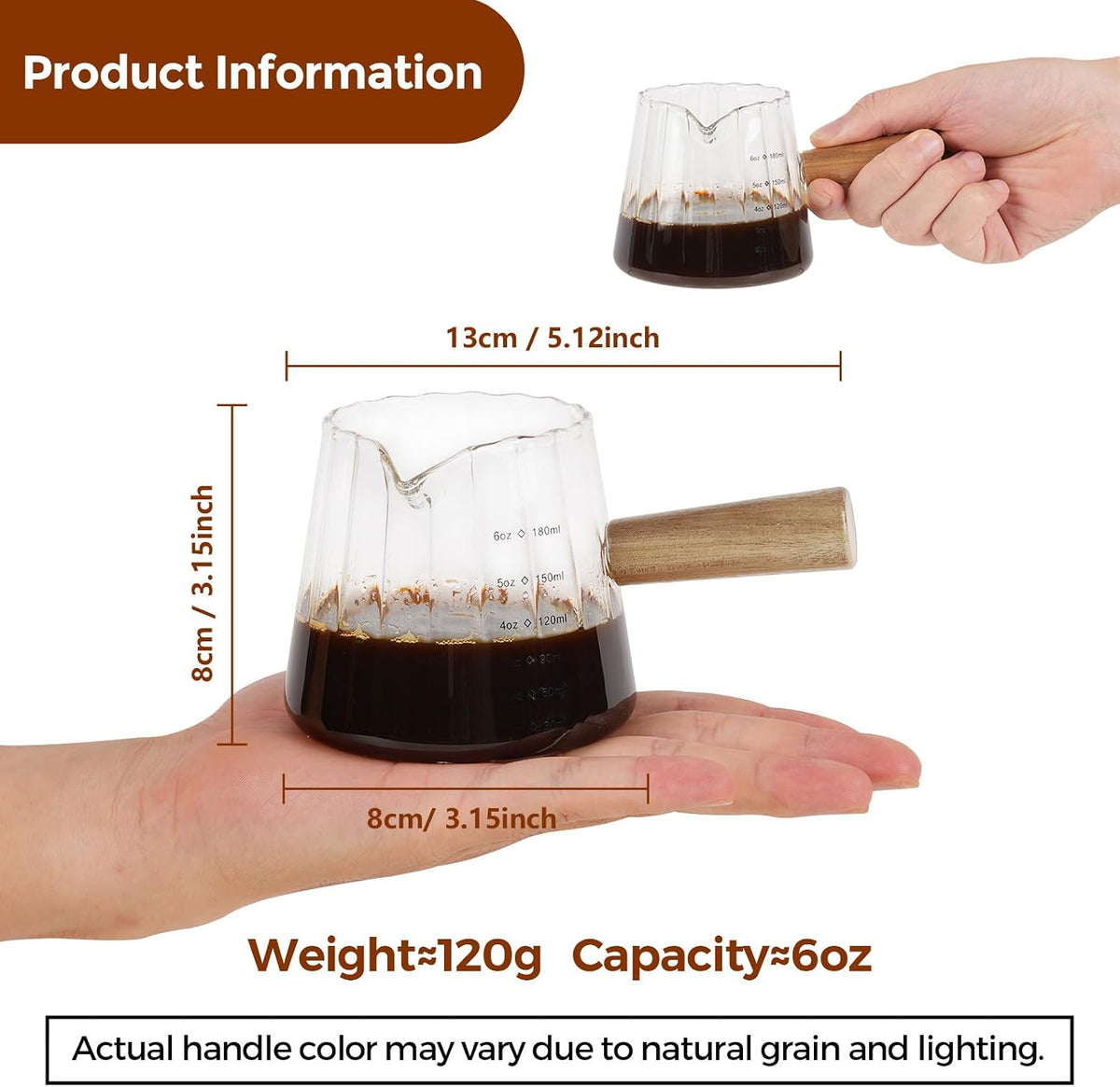 YARRAMATE 6oz Glass Espresso Measuring Cups, 2 Pack with Handle | Borosilicate Glass, Precision Pouring, Heat Insulated Grip, Dual-Scale Accuracy, Easy to Rinse Clean