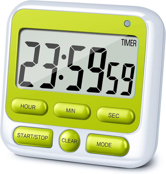 KTKUDY Digital Kitchen Timer with Mute/Loud Alarm Switch ON/Off Switch, 12 Hour Clock & Alarm, Memory Function Count Up &