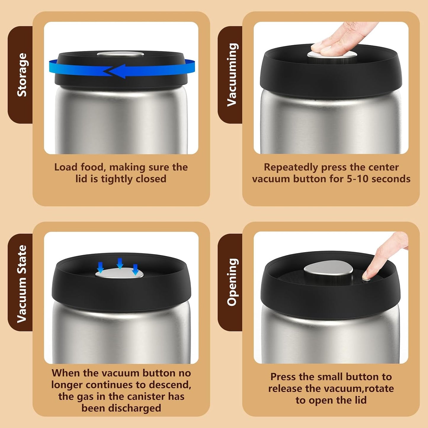 Vacuum Coffee Canister,Stainless Steel Airtight Coffee Storage Containers Set with Measuring Scoop and Airtight Lid,for Coffee Grounds,Beans,Loose Tea,Sugar,Spices,2400ml/32OZ (L*2), Silver