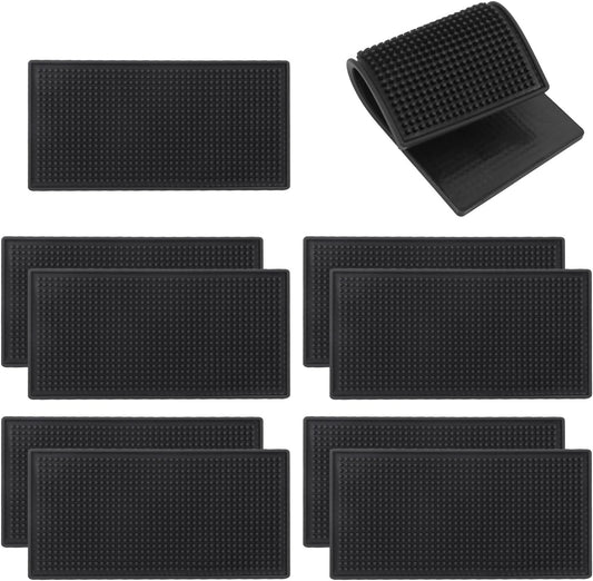 10 Pack 6 x 12 Inch Rubber Bar Mats, 12" x 6" Black Bar Service Mat for Countertop, Bartending, Efficient and Stylish