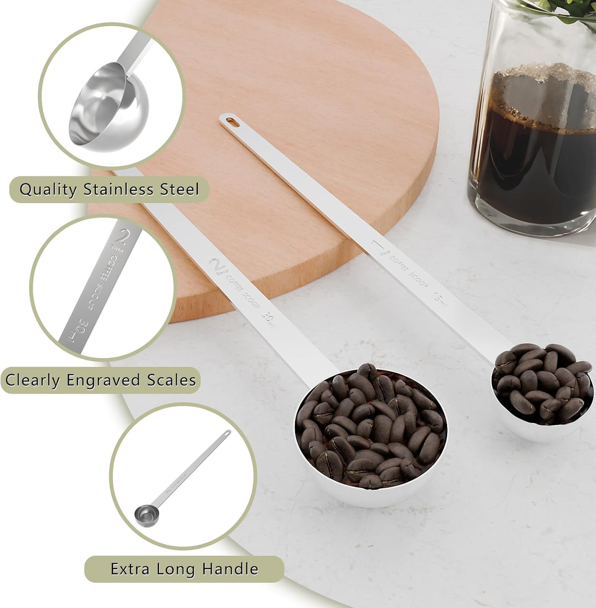 1PCS Extra Long Handle Coffee Scoop, 2Tbsp(30ml) Measuring Spoon