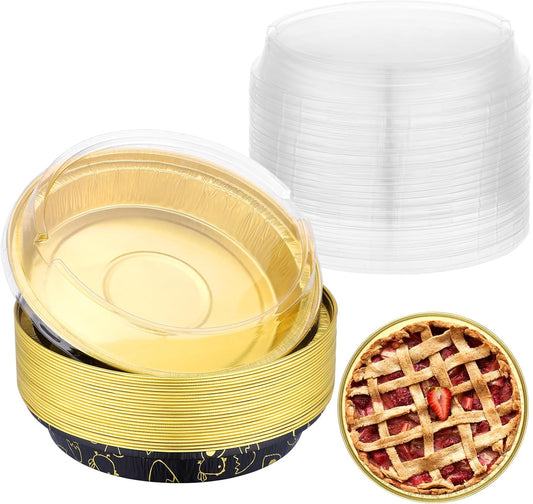 EUSOAR Mini Pie Pans with Lids, 25pcs 6 Inch Small Aluminum Pans Pie Pan Baking Cups, 10oz Muffin Liners Foil Ramekins Cupcakes Liners Bread Pudding Round Holders Cups for Wedding Birthday Party