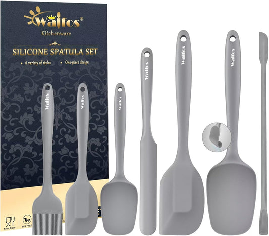 Walfos Silicone Spatula Set (7pcs) - 600℉ Heat Resistant Silicone Scraper Spatulas with Stainless Steel Core, Non Stick
