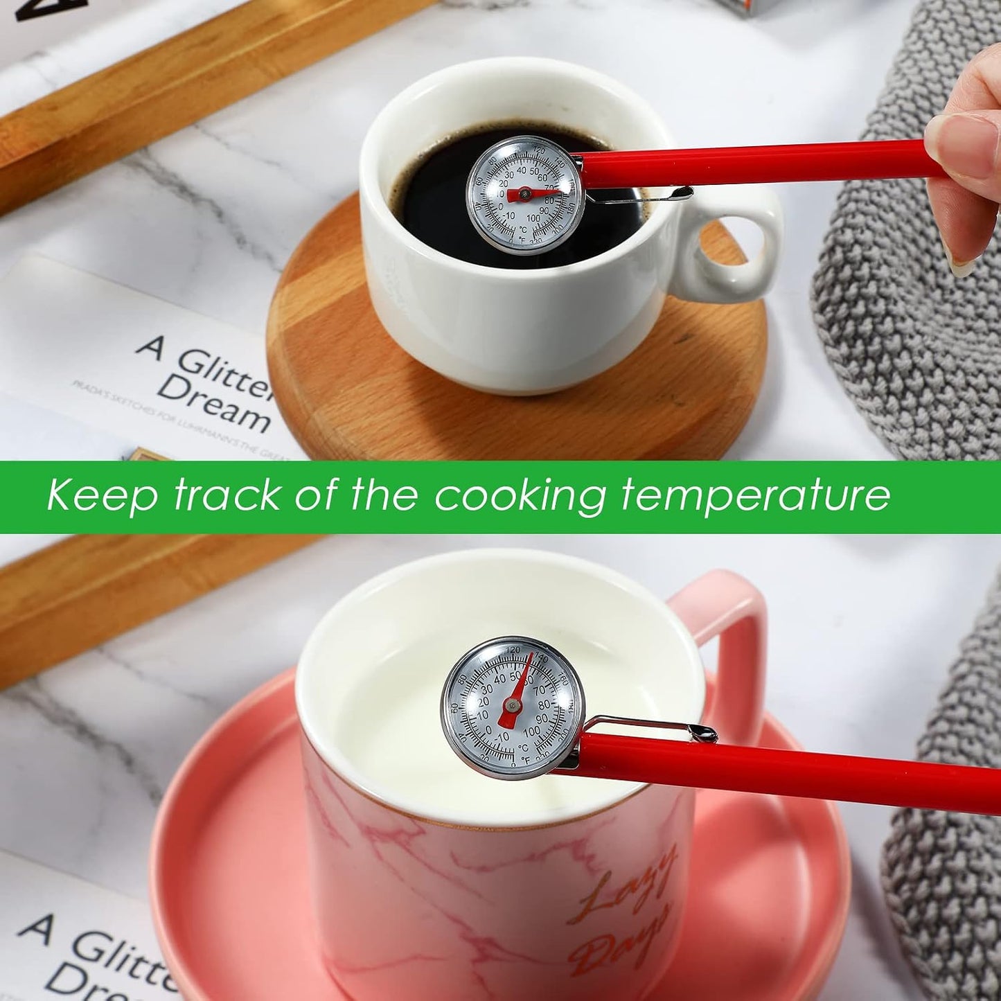 Xuhal 1 Pcs Stainless Steel Kitchen Dial Thermometer 5",Red