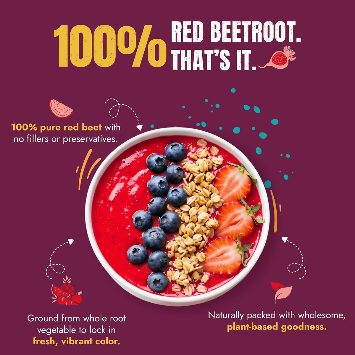 Suncore Foods Red Beet Powder 5oz (Beetroot) | Gluten Free | Vegan | Natural Red Food Coloring, For Baking, Frosting, Desserts, Smoothies, Beetroot Juice, Non-GMO, Resealable Pouch