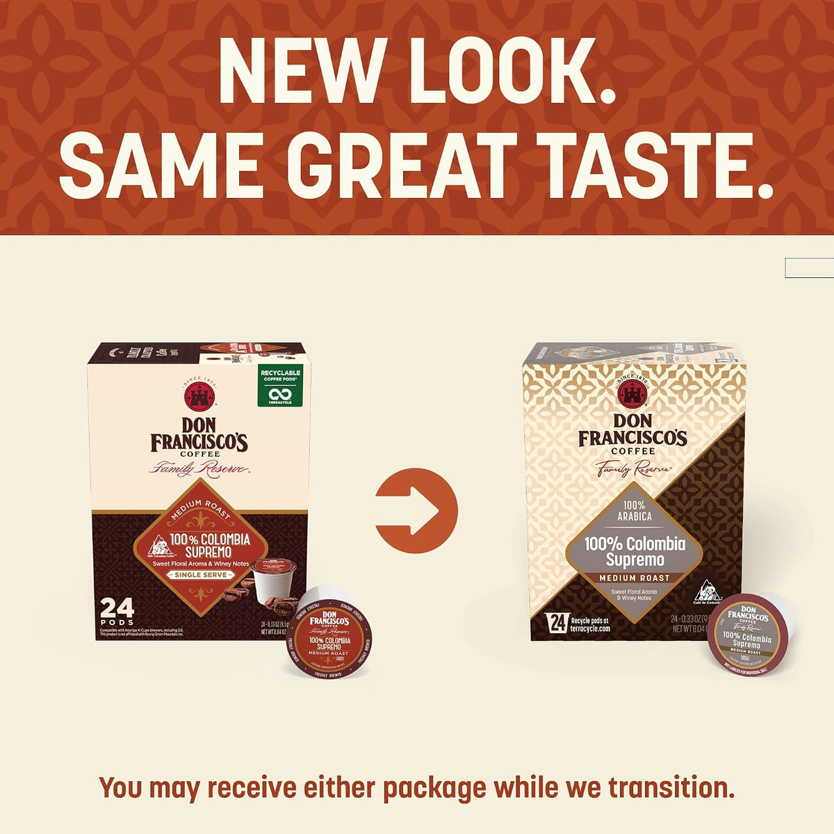 Don Francisco's 100% Colombia Supremo Coffee Pods, Medium Roast, 24ct | Compatible with Keurig Coffee Pod Brewers, 100% Arabica Coffee, Convenient Single Serve Brewing, Fresh Brew in Every Cup