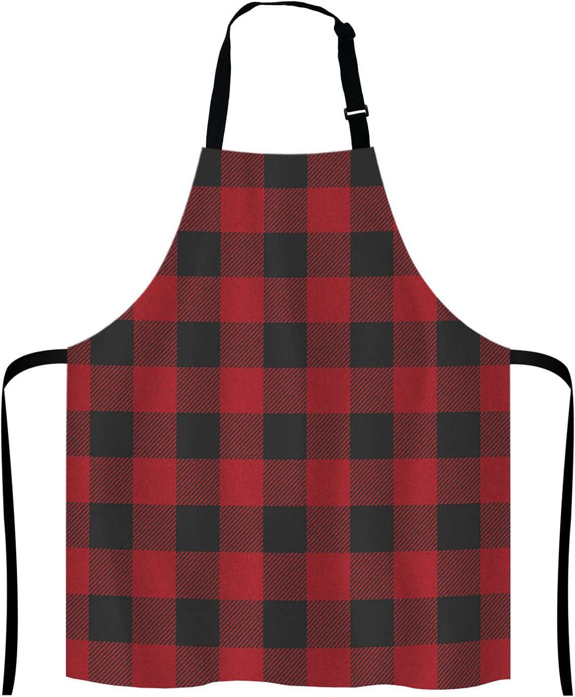 Black and Red Buffalo Plaids Bib Apron with Adjustable Neck for Men Women,Suitable for Home Kitchen 