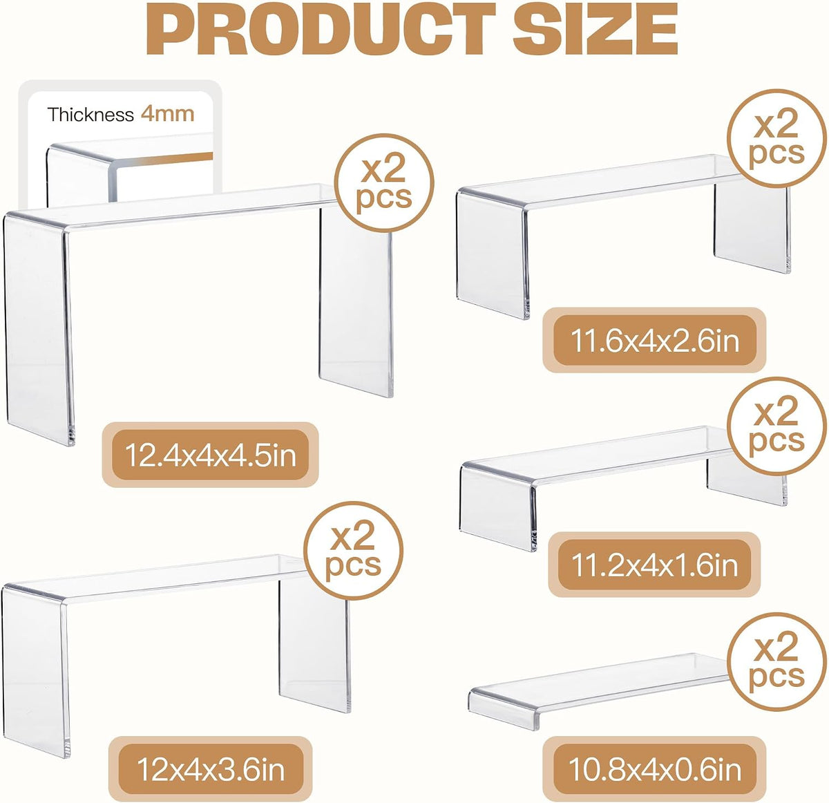 Goabroa12" Large Display Risers, 10 Pcs Rectangular Clear Display Stands | Display Shelves for Funko Pop Figures, Cupcake Stands, Dessert, Collection, Vendor Events