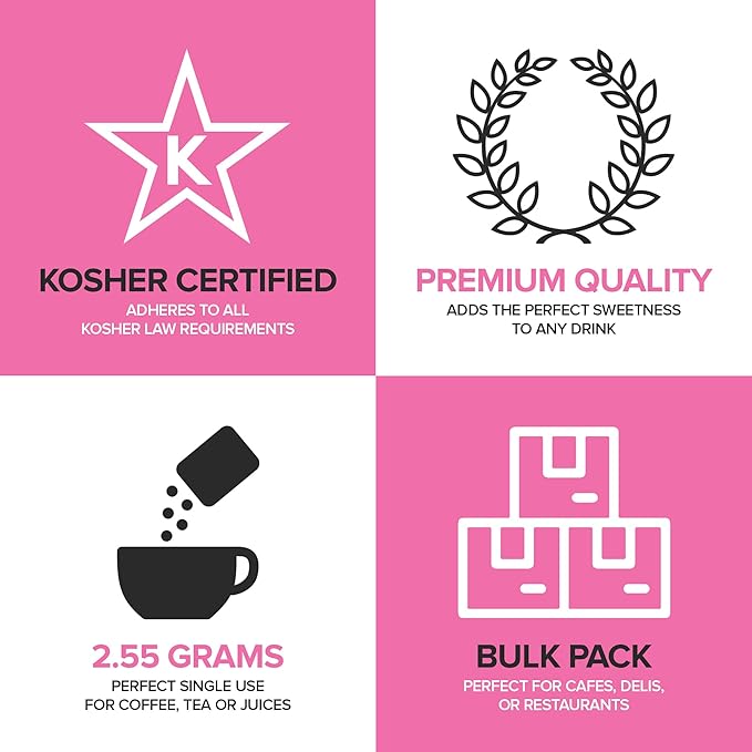 Zero Calorie Sweetener Packets (1000 Count) Pink Saccharin Sugar Substitute – Kosher Certified by Star-K, Artificial Sweetener for Coffee, Tea, and Everyday Use