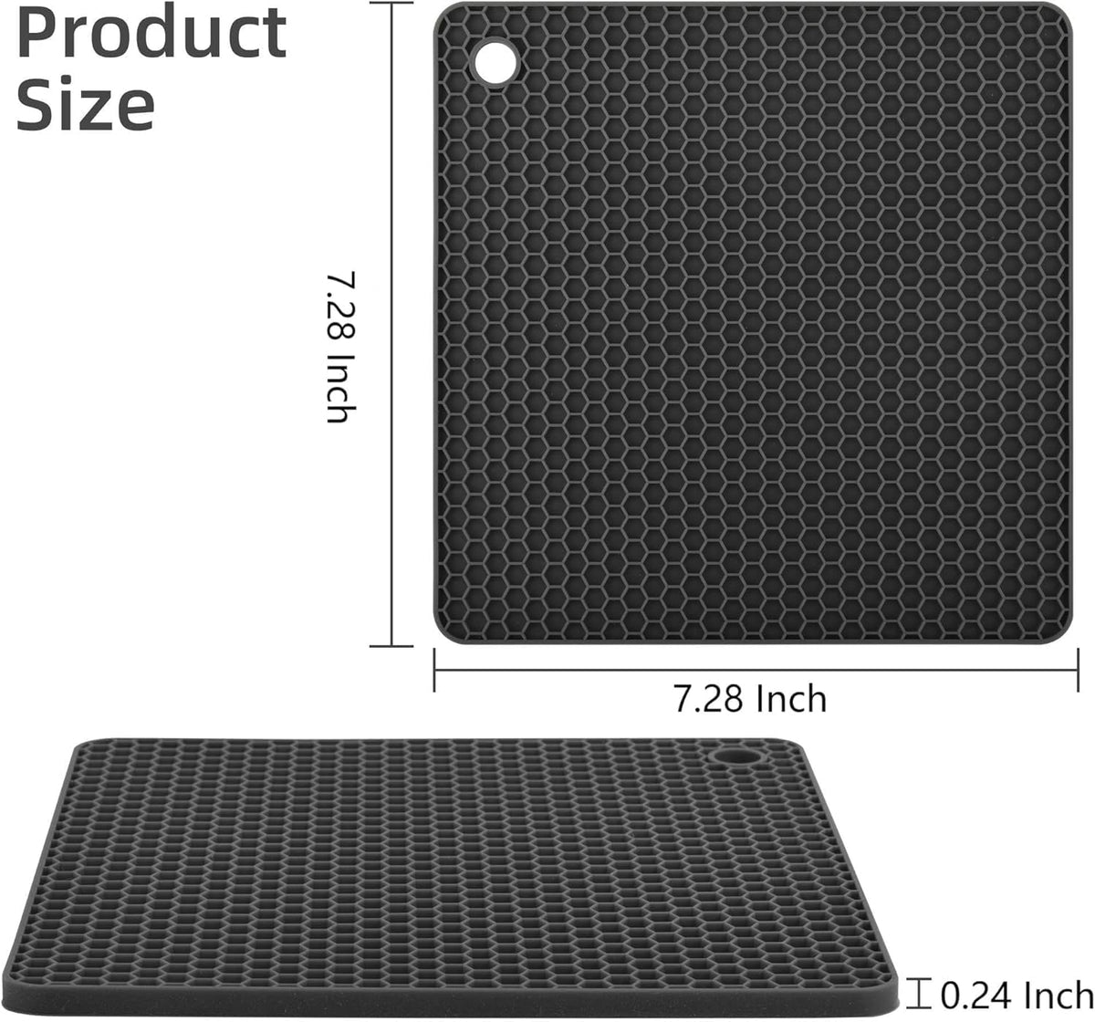 Silicone Trivets Mats, Silicone Hot Pads for Pot Holder, Square Trivets for Hot Dishes, Pots and Pans, Multipurpose Hot Pads for Kitchen Counter, Non Slip Heat Resistant Mats Set 4 Black