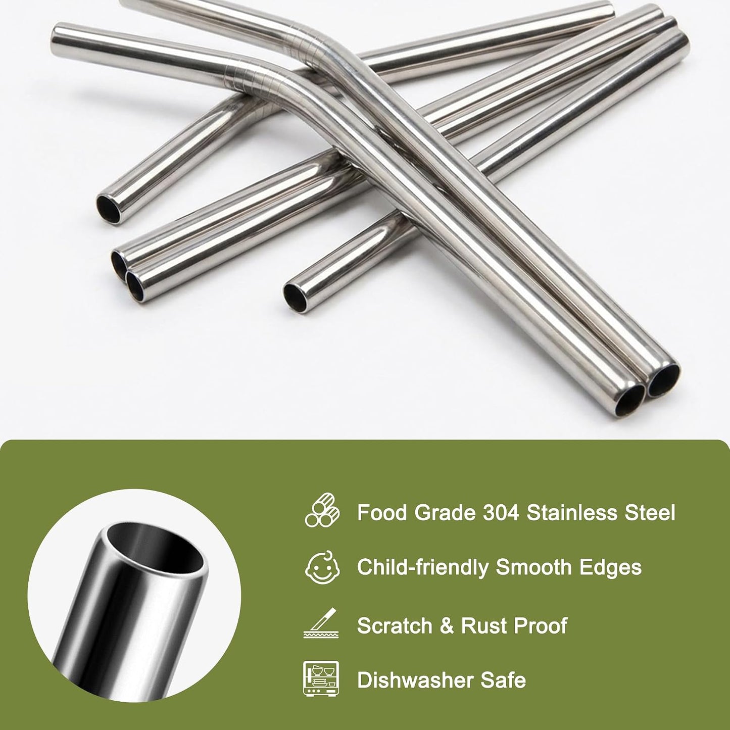 0.4" Extra Wide Stainless Steel Reusable Straws for Smoothie, Boba, 6 Pack