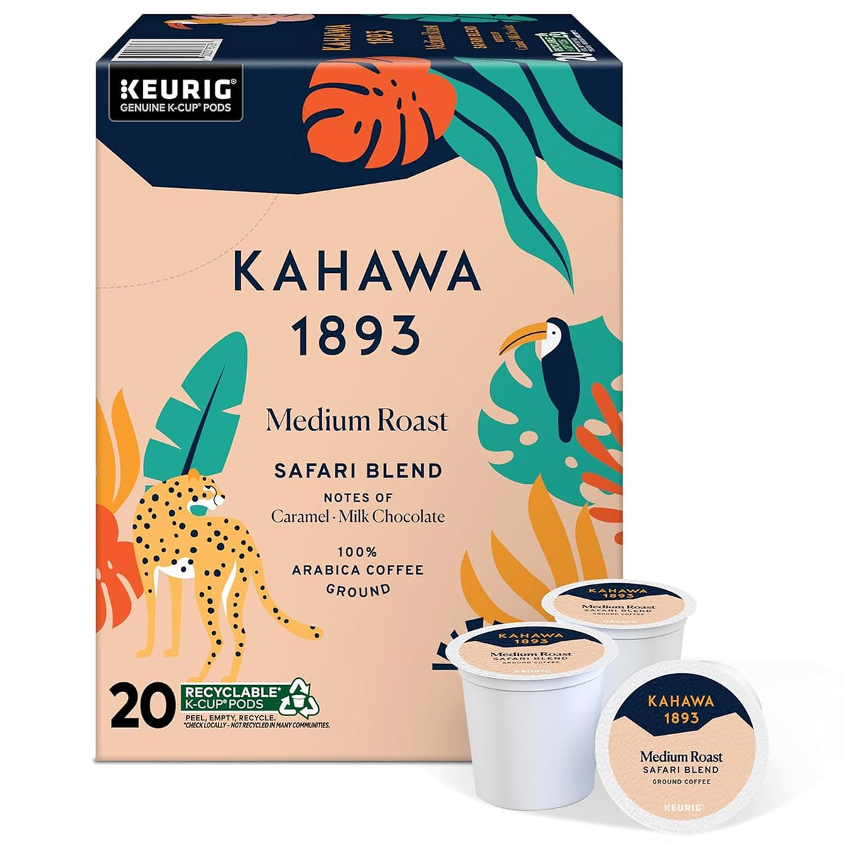 Kahawa 1893 Medium Roast Coffee K-Cup Pods Safari Blend (20 Count) | As Seen on Shark Tank, High Antioxidants, Naturally Sweet, Organically Grown &amp; Cultivated, Ethically &amp; Sustainably Sourced