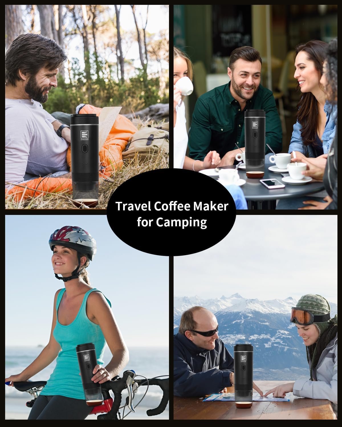 Portable Electric Espresso Machine, Car Coffee Maker for Travel Camping, Battery Powered Coffee Brewer Compatible with Ground Coffee &amp; NS Capsules, Black