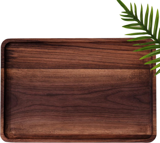 Rustic Walnut Wood Serving Tray, 13"x9" Rectangle Platter, Tea/Coffee Table Tray, Kitchen Decor, Wood Dessert Cup & Vanity