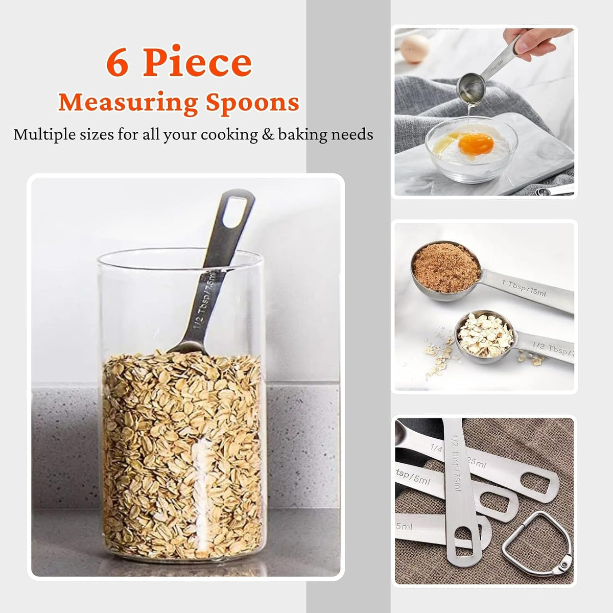 16PCS Stainless Steel Measuring Cups &amp; Spoons Set, Nesting Cups with Silicone Handles, 5 Metal Measuring Cups, 6 Round Spoons and 5 Mini Spoons for Cooking &amp; Baking