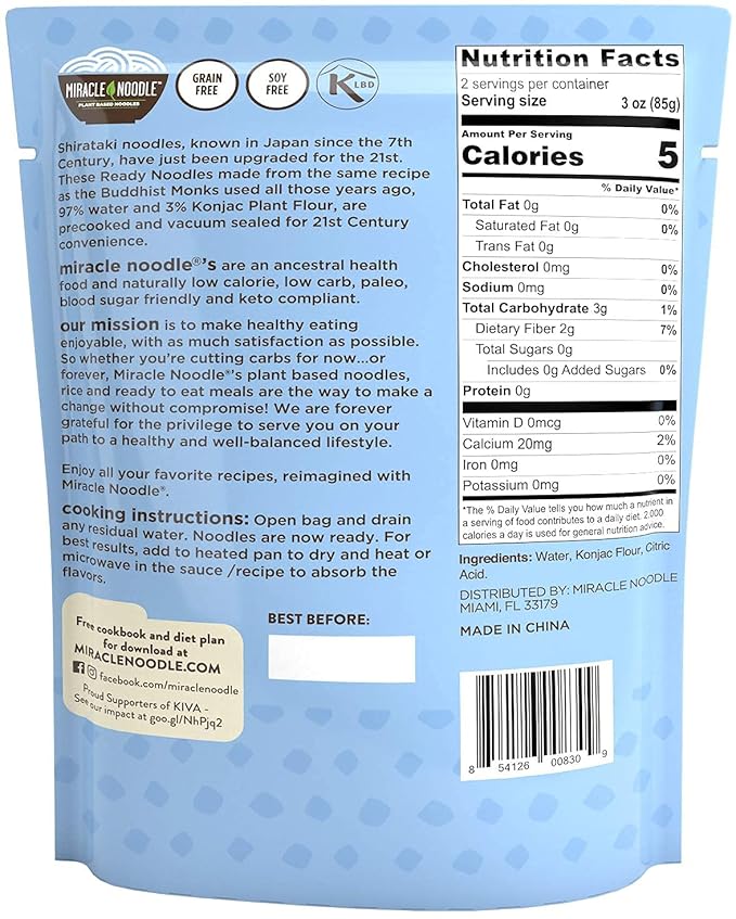 Miracle Noodle Ready to Eat Variety Pack, 7 Oz (Pack of 8), Angel Hair, Fettuccine, Spaghetti & Rice, Plant Based Shirataki Konjac Noodles, 5 Calories, Low Carb, Keto, Gluten-Free