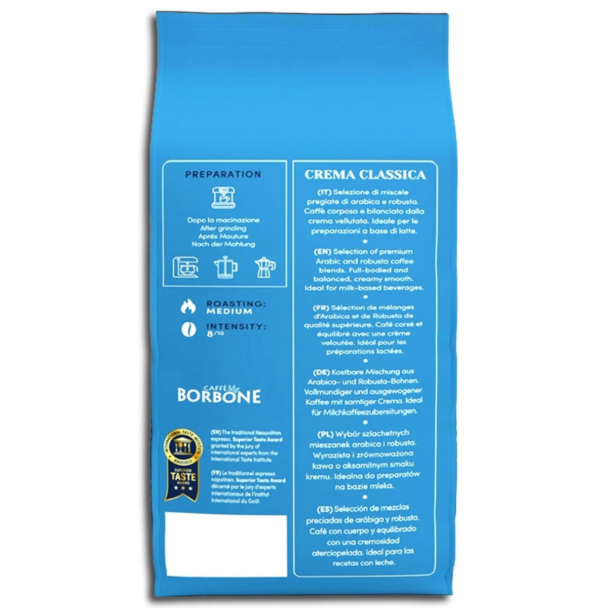 Caffè Borbone Crema Classica Whole Bean Coffee, Arabica and Robusta Blend, Medium Roast, 2.2 lb Bag (Pack of 2)
