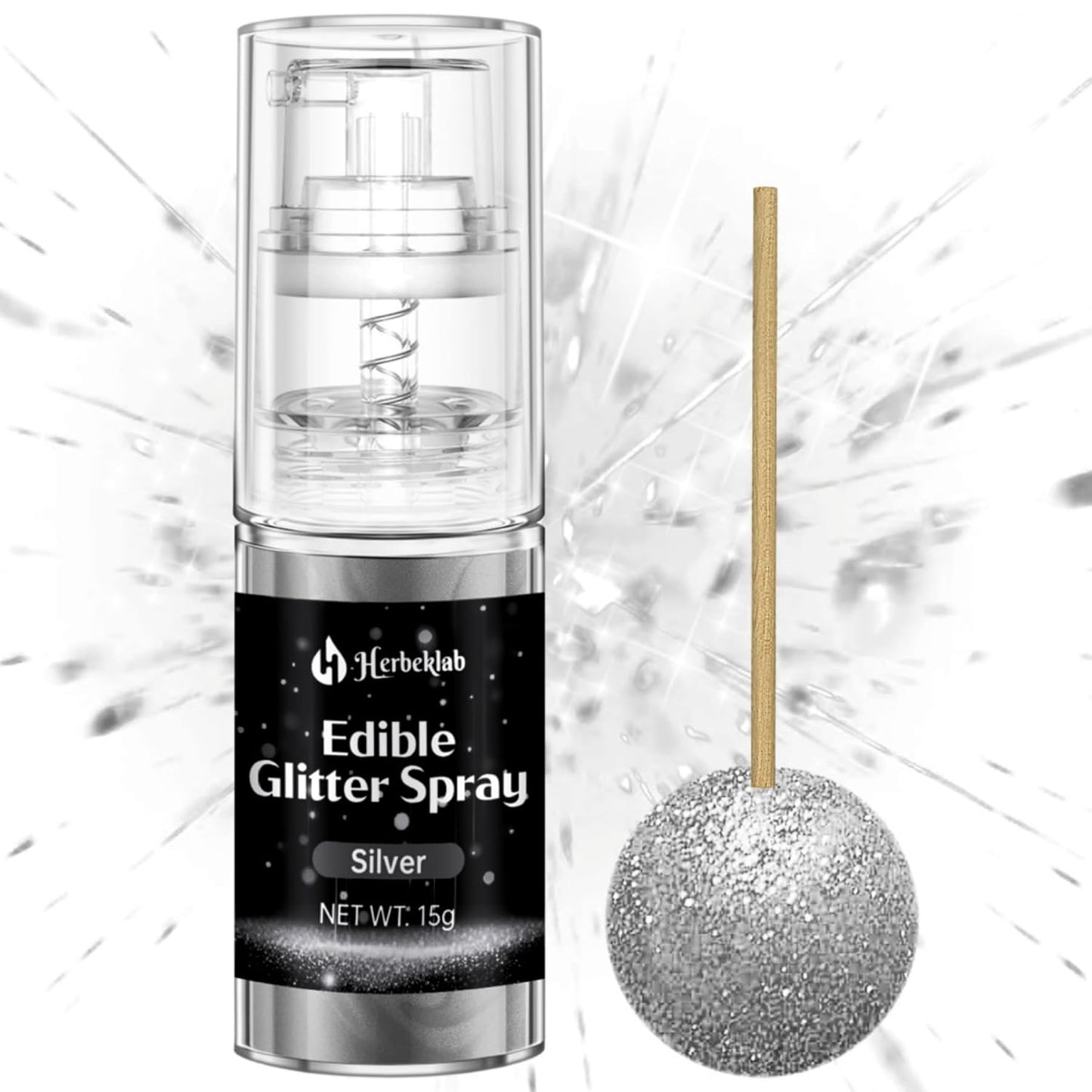 Silver Edible Glitter Spray - 15g Edible Silver Glitter for Cakes Food Grade Metallic Shimmer Powder