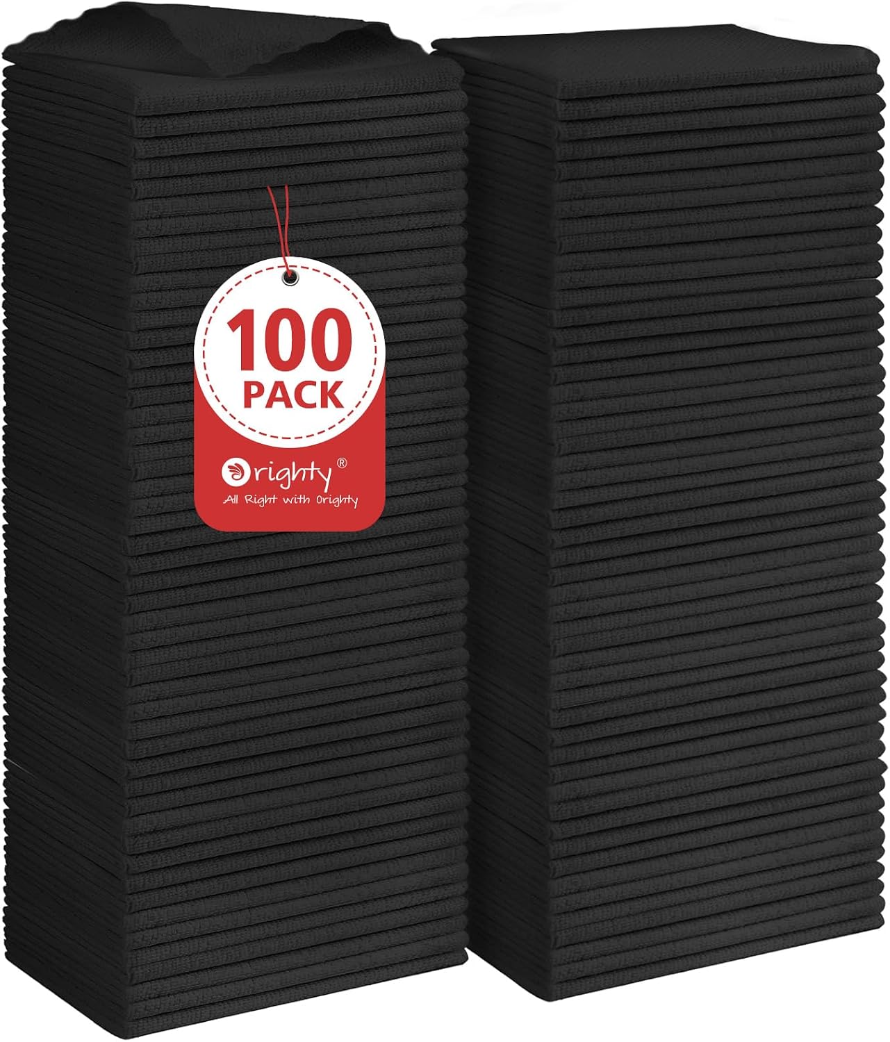Orighty Microfiber Cleaning Cloth Bulk, 100 Pack, 11.5x11.5 inch, Black