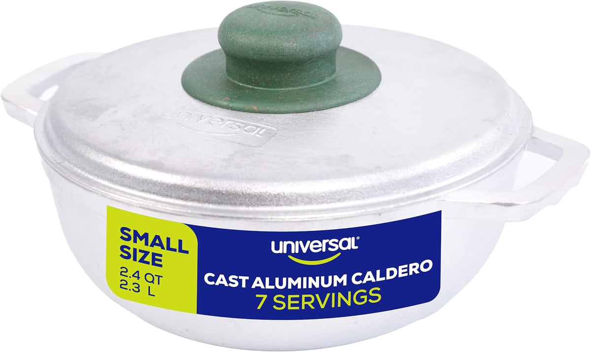 Universal (Small Size) Caldero 7 Cups - 2.4 QT / 2.3 L, Stainless Aluminum Pot, Even Heat Distribution and Fast Cooking Dutch Oven Pot, Ergonomic Handles, Ideal for Rice, French Fries, and More
