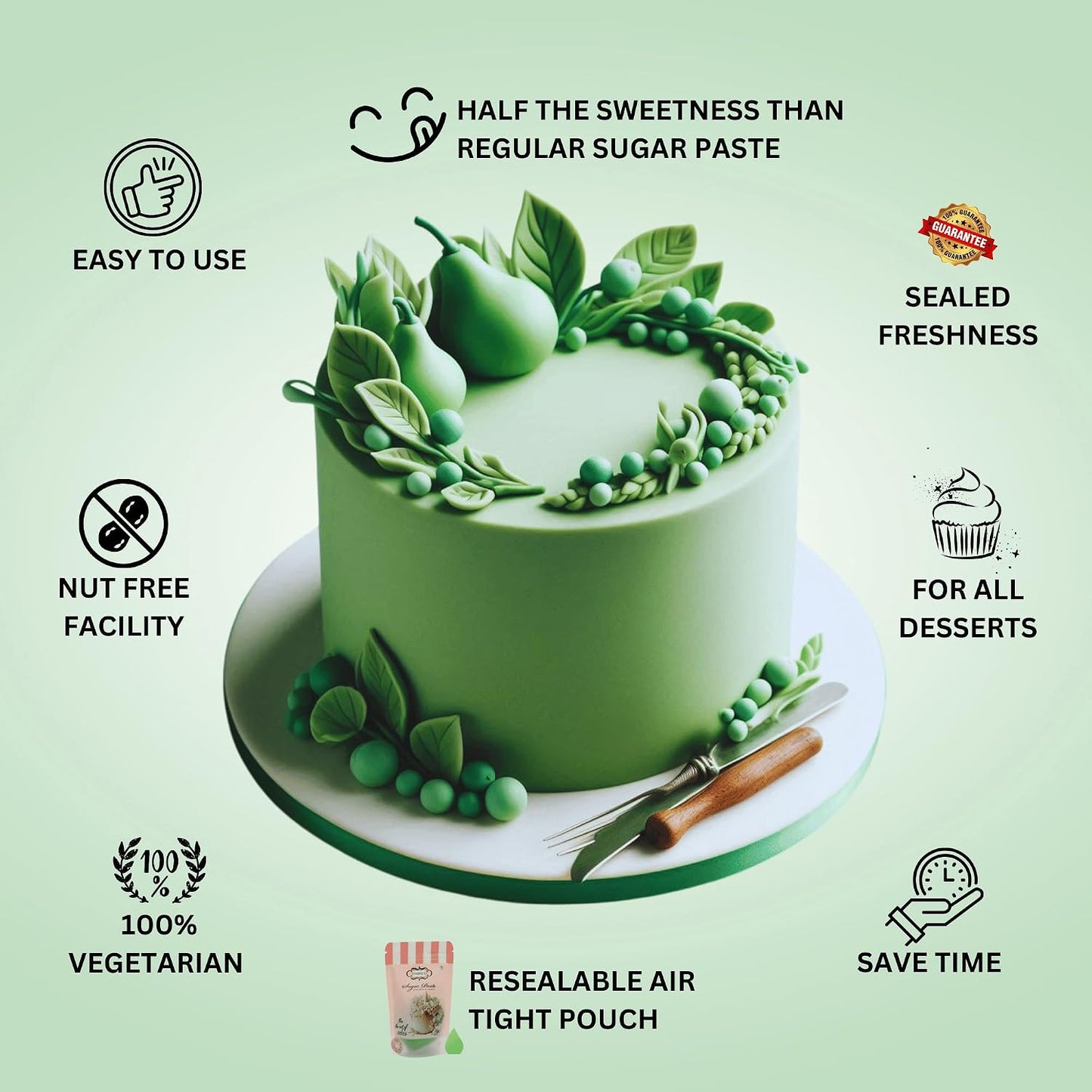 Confect Pea Green Fondant for Cake Decorating | Smooth &amp; Ready-to-Use Icing for Christmas Cakes, Cupcakes &amp; Holiday Treats | Vegan, Gluten-Free, Nut-Free, Palm Oil-Free – 8.8 Oz