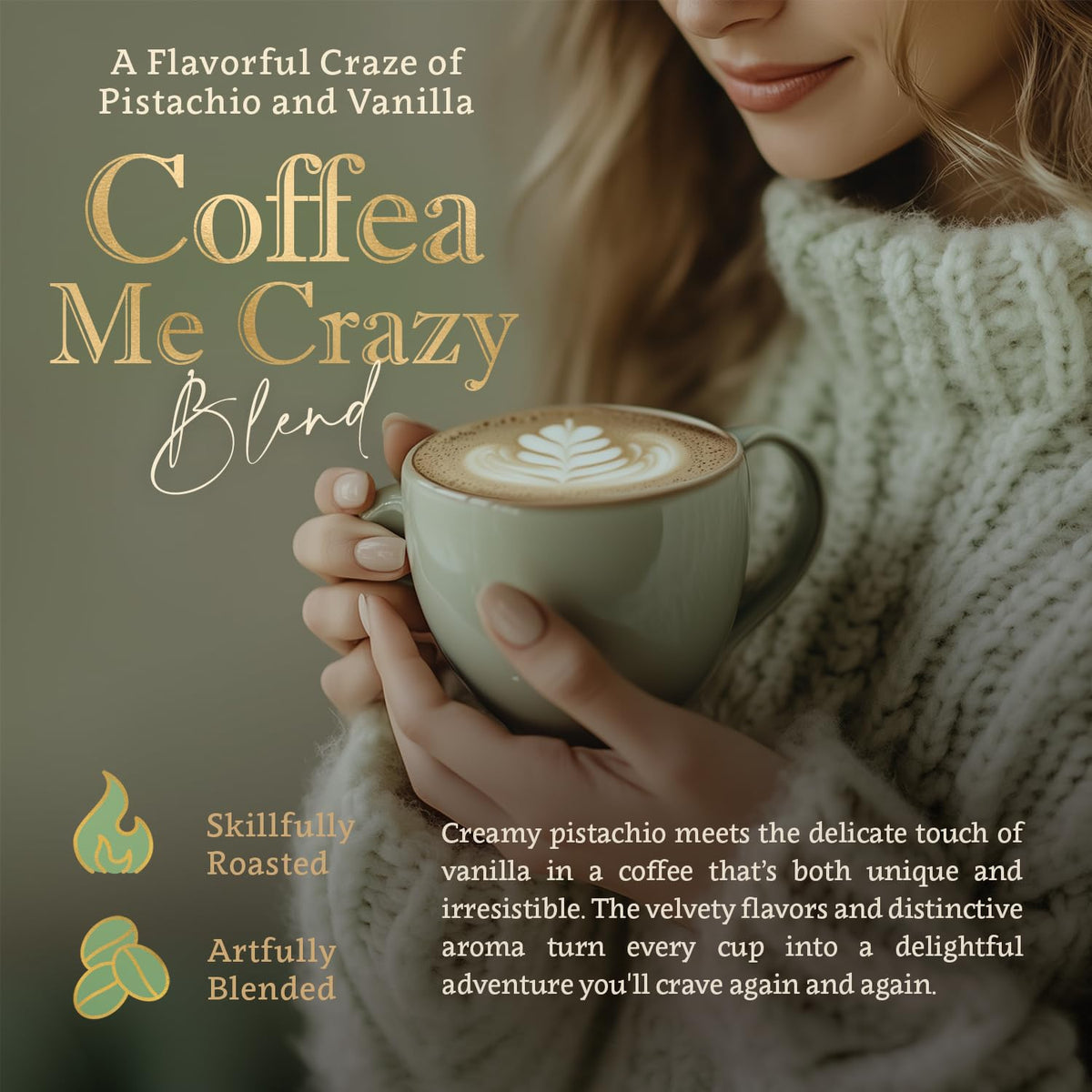 Organic Whole Bean Coffee Medium Roast (16oz) - Coffea Me Crazy Flavored | 100% Arabica, Single Origin and Low Acid - USDA Organic and Fair Trade Certified - Naturally Flavored Without Additives