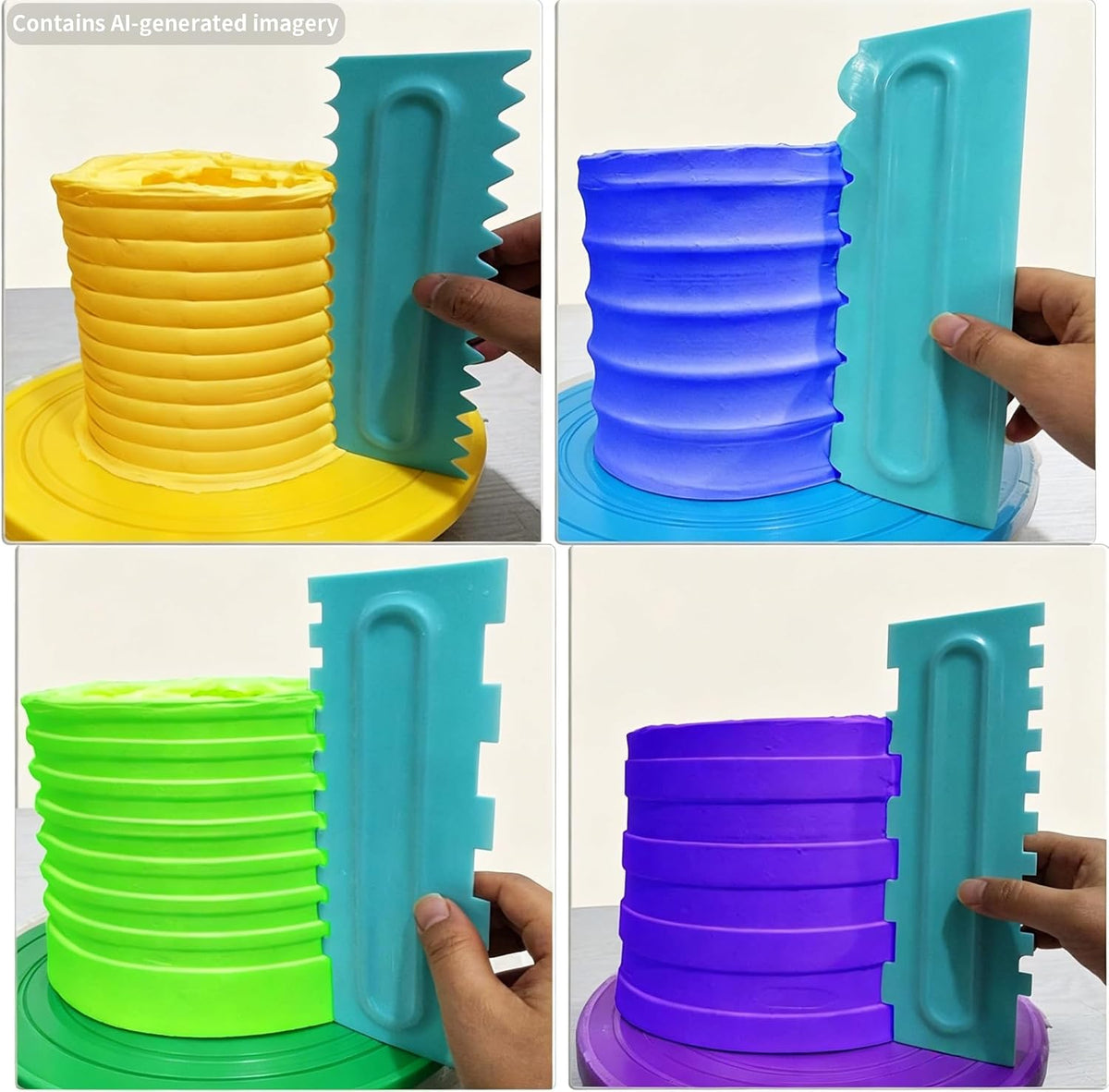 Cake Scraper set of 8 Pack Cake Edge Tools -16 Design Textures-Blue