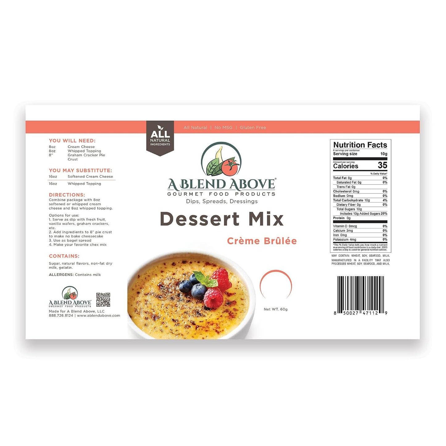 A Blend Above Creme Brulee No-Bake Dessert Mix, 3 Pack, No-Bake Cheesecake, Fruit Dip, Dessert Mix, Bagel Topping, Frosting, Cheesecake Filling, Quick and Easy to Make, Makes 16 Ounces, Cream Cheese,