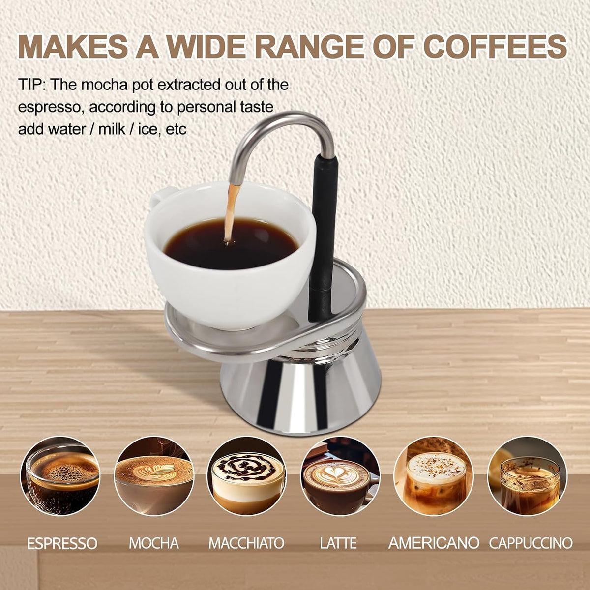 Uncoated 1 Cup Single Tube Moka Pot 304 Thickened Stainless Steel | Mini Coffee Maker Stovetop Espresso Coffeemaker Italian Classic Style Brewing Greca Cafe Machine for Camping Travel Home 90ml