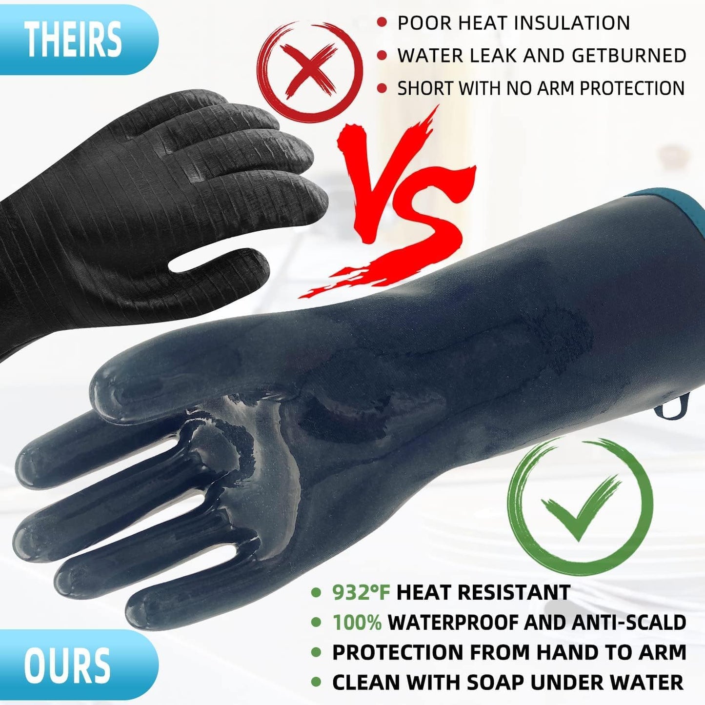 DEYAN Silicone BBQ Grill &amp; Oven Gloves, 600°F Heat Resistant,7/S | Food Grade, Waterproof &amp; Oil Resistant, Easy to Clean, Great for Baking,Kitchen Cooking,Grilling, Smoking, Frying