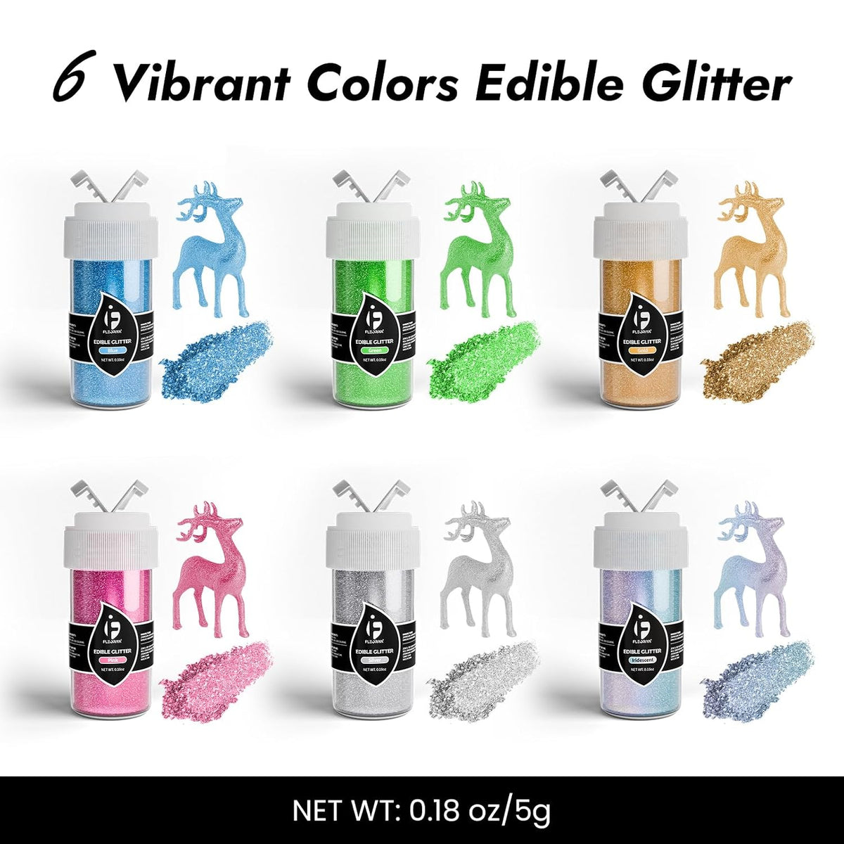 6 Colors Edible Glitter for Drinks, Cocktails, Cakes, Food Grade