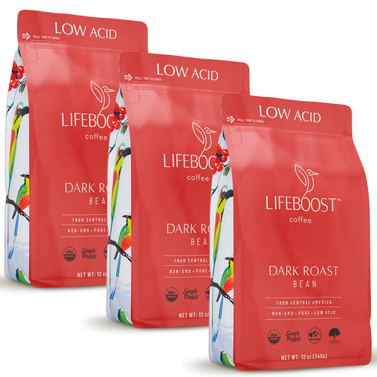 Lifeboost Dark Roast Whole Bean Coffee - Non-GMO Low Acid Single Origin USDA Organic Coffee - Third Party Tested For