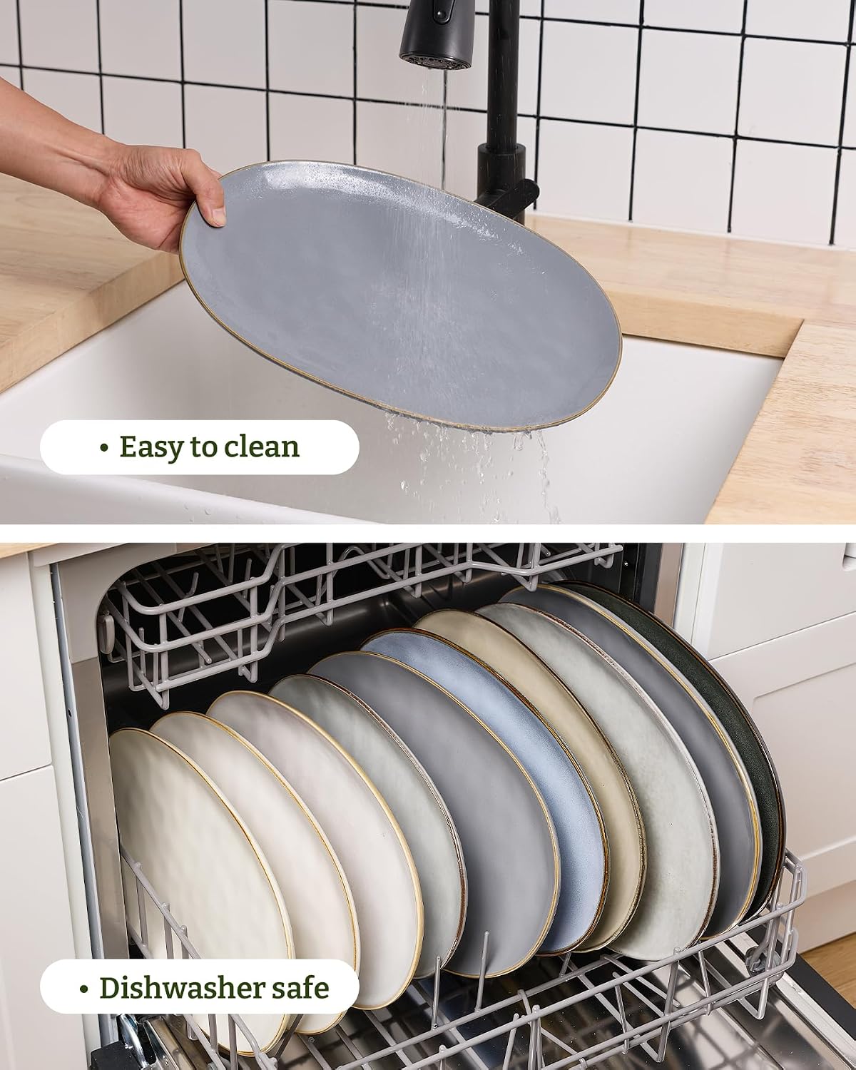 famiware Serving Platters Set of 3 Sizes - Oval, Dark Grey | 15.59"/14.3"/12.9" Fine Stoneware Serving Trays for Party, Entertaining for Food, Turkey, Cheese, Microwave Dishwasher Safe