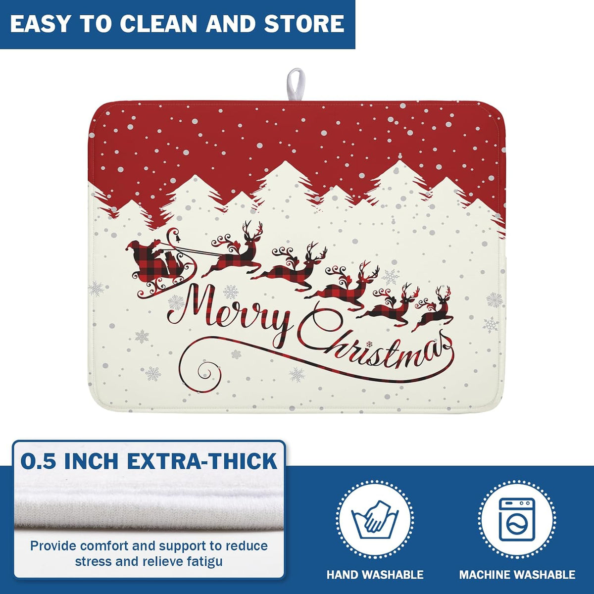 Christmas Moose Dish Drying Mat 18x24 for Winter Santa Claus Kitchen Counter Decor Absorbent Reversible Microfiber Deers Animal Dishes Pad Dish Drainer Rack Mats Kitchen Accessories