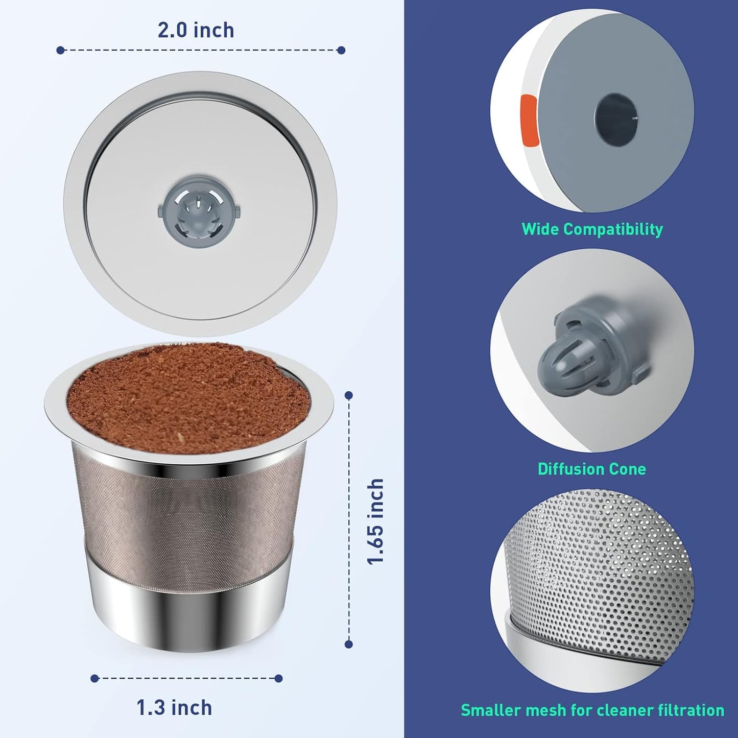 K Cup Reusable Coffee Pods, Stainless Steel Reusable K Cups Coffee Filter Compatible for Keurig 1.0 &amp; 2.0 Coffee Makers, Non-BPA Stainless Steel Reusable K Cup(1 pack)