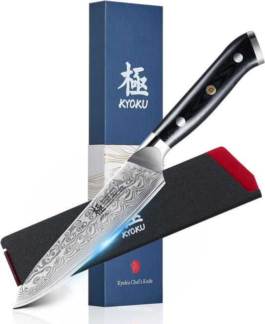 KYOKU Gin Series 5" Utility Kitchen Knife, Japanese VG10 Damascus Stainless Steel Knife with Silver Ion Blade G10 Handle