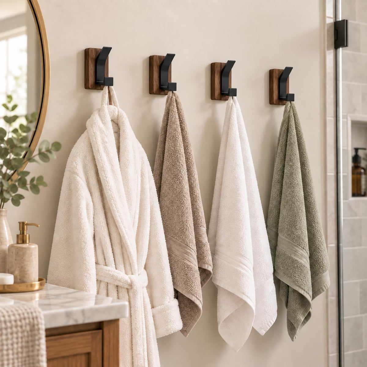 Coat Hooks Wall Mount: Walnut Wood Heavy Duty Wall Hooks