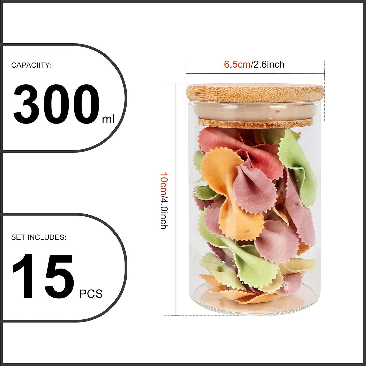 DHSBTLS 15 Pack 8 oz Glass Jars With Bamboo Lids for Kitchen, Pantry