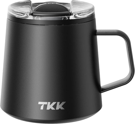 TKK 12 oz Insulated Coffee Mug with Handle Ceramic Coating Detachable Slider Lid Stainless Steel Tumbler Double Wall Vacuum Travel Cup