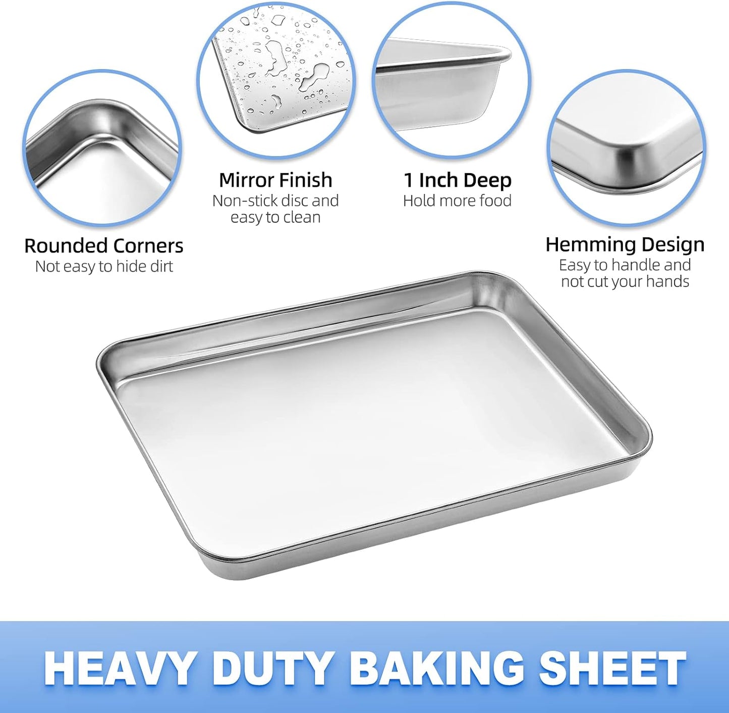 Baking Sheet with Cooling Rack (1 Cookie Sheet + 1 Baking Rack), Stainless Steel Small Baking Sheet Pan with Wire Rack, Toaster Oven Pans Size 10.4 x 8 x 1 Inch, Non-toxic &amp; Heavy Duty &amp; Non-stick