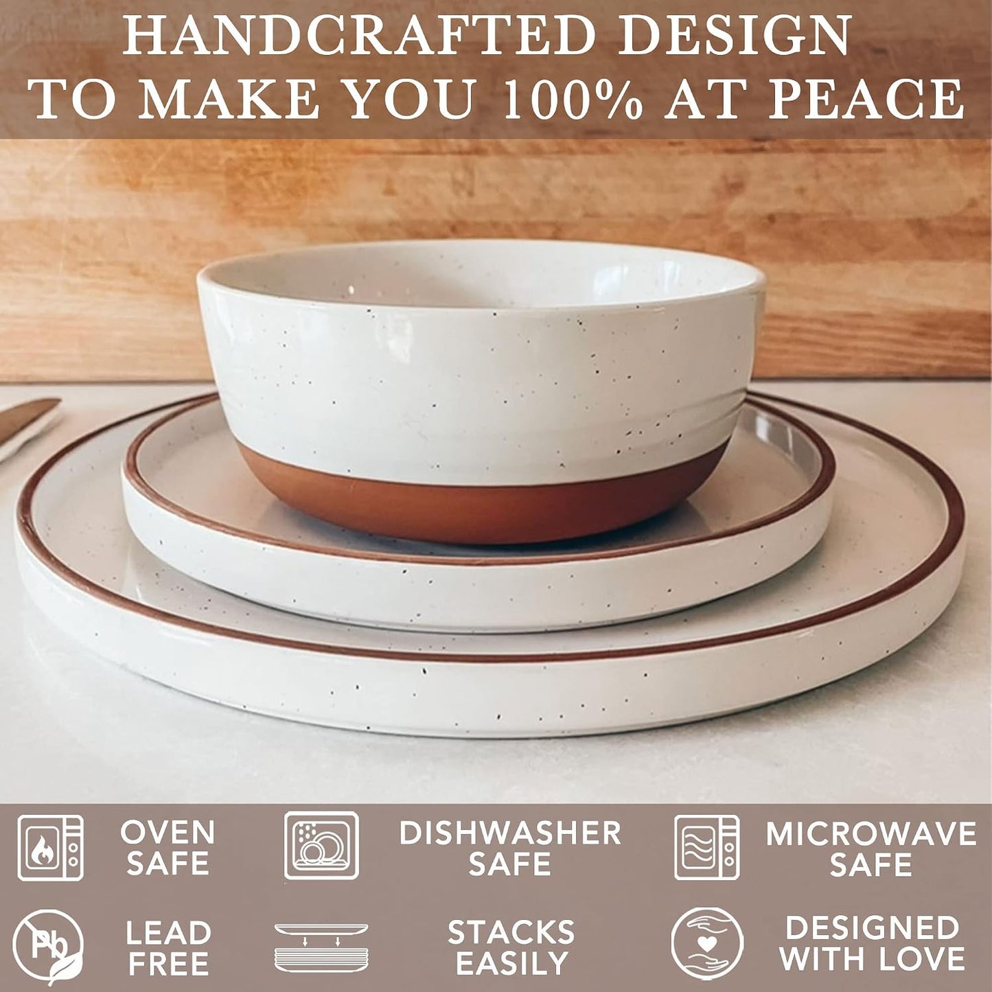 MORA Ceramic Flat Dinner Plates Set of 6, 10.5 in High Edge Dish Set - Microwave, Oven, and Dishwasher Safe, Scratch Resistant, Modern Dinnerware- Kitchen Porcelain Serving Dishes - Vanilla White