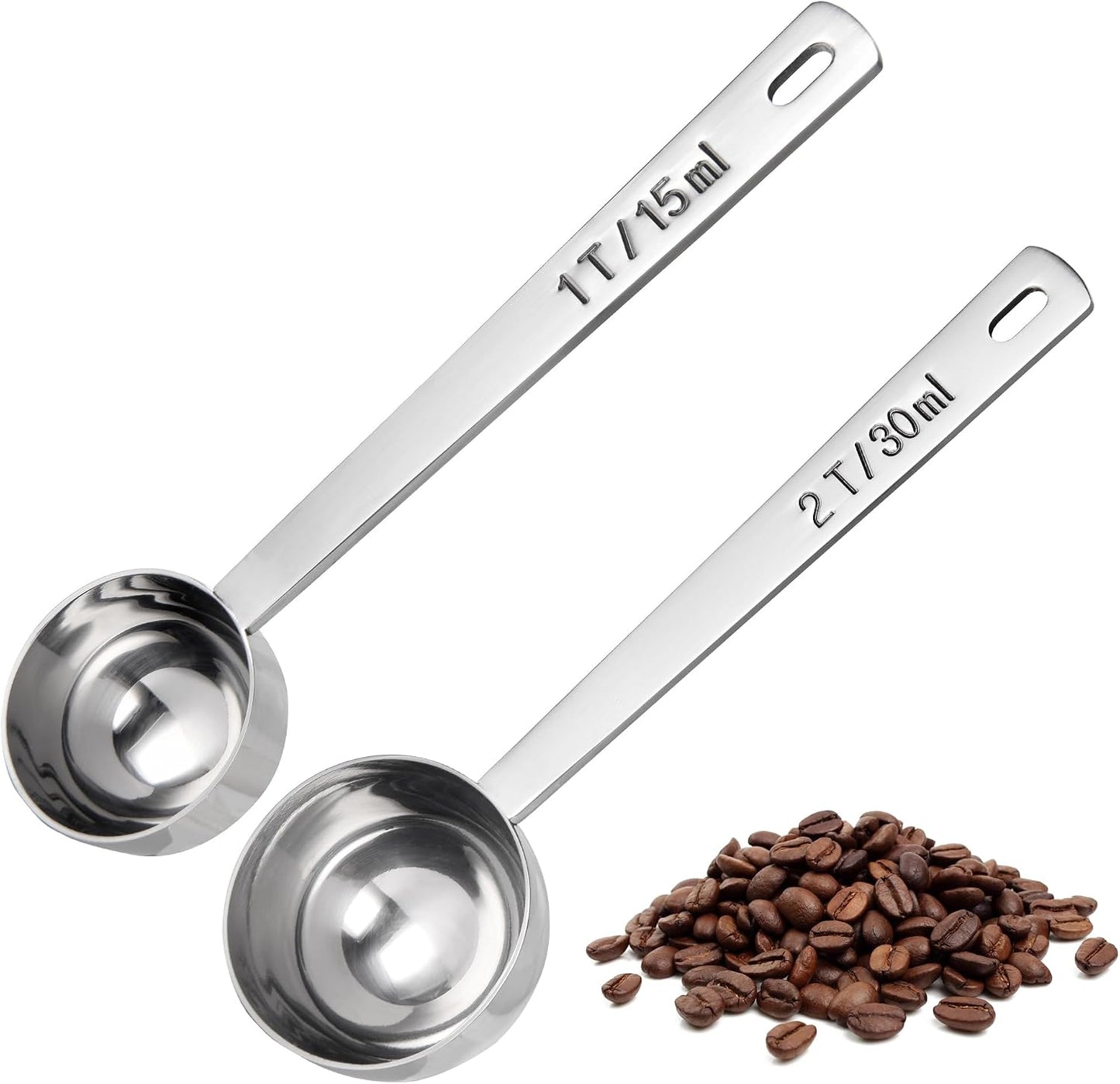 U-Taste Coffee Scoop 1&amp;2 Tablespoon, 4.3in Long Handle Tbsp Measuring Spoon | 18/8 Stainless Steel Tablespoon Scoop, Long Metal Coffee Spoon Scooper, Coffee Meansure Scoop for Ground Coffee Bean Espresso