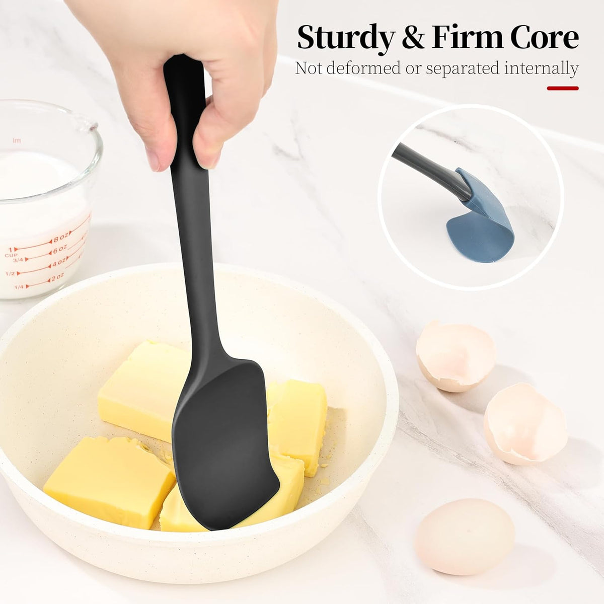 600ºF Heat Resistant Spatula, 11.34 inch High Heat Food Safe Semless Kitchen Silicone Spoon Spoonula Scraper for Cooking Baking Mixing Scraping Stirring Nonstick Cookware Pan Bowl (Black)