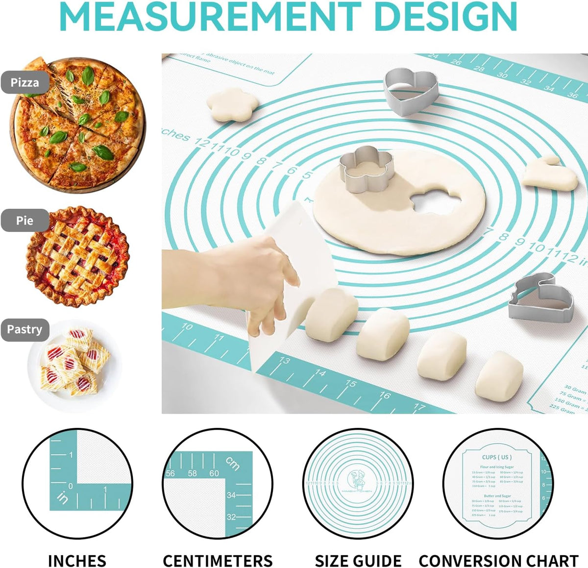 Non-Stick Silicone Pastry Mat, Silicone Baking Mat - Dough Mat for Rolling, Silicone Mat for Baking Cookies Macarons Bread, Extra Large 26 x 16 Inch