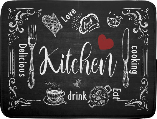 Black Coffee Bar Dish Drying Mats for Kitchen Counter 18x24 Inch, Kitchen Drying Mat, Kitchen Coffee Bar Dishes Pad Dish