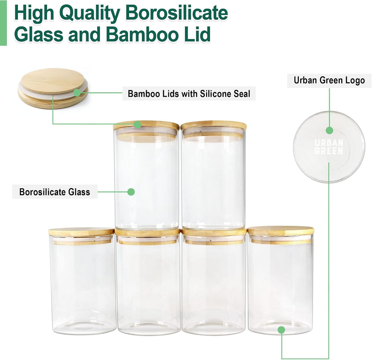 Glass Jars with Airtight Lids, Airtight Glass Canisters with Locking Lids, (Bamboo-20oz-30oz)