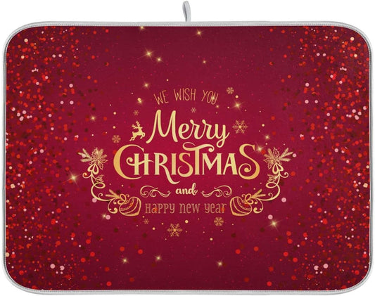 Merry Christmas Drying Mat for Kitchen Counter 16x18 Inch Christmas Dish Mat with Absorbent Reversible Microfiber Christmas