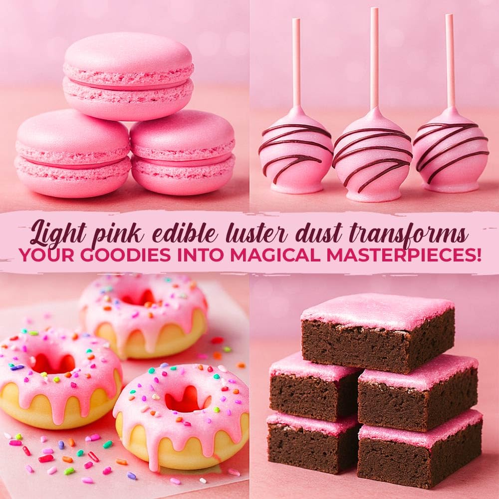 Luster Dust, Pink Luster Dust Edible Cake Decorations, Light Pink Edible Luster Dust for Drinks Cupcake Decorations, Cake Drip, Paint, Light Pink Fondant, Food Coloring
