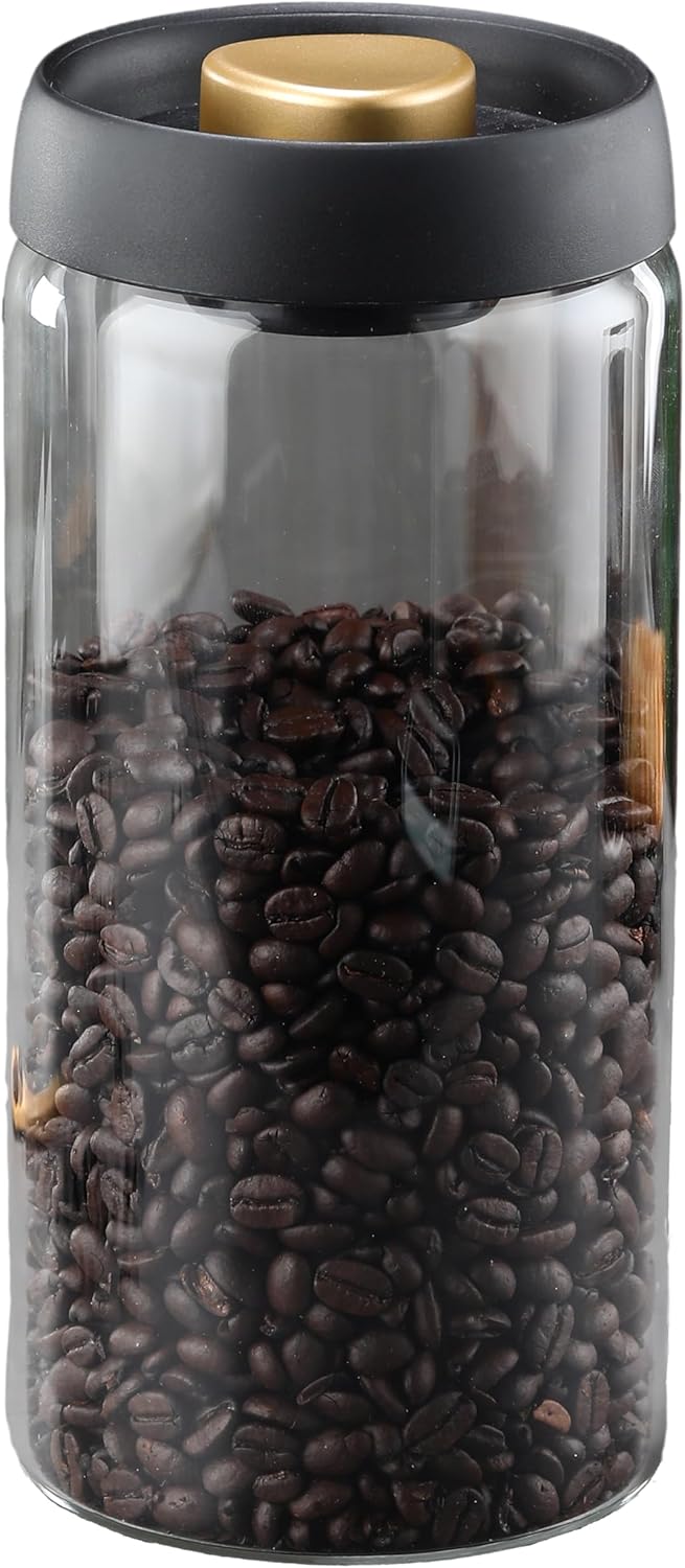 Loez Coffee Bean Storage Container Airtight, Lid Sealed with Press-Down Vacuum, Borosilicate Glass Coffee Canister, Food Storage